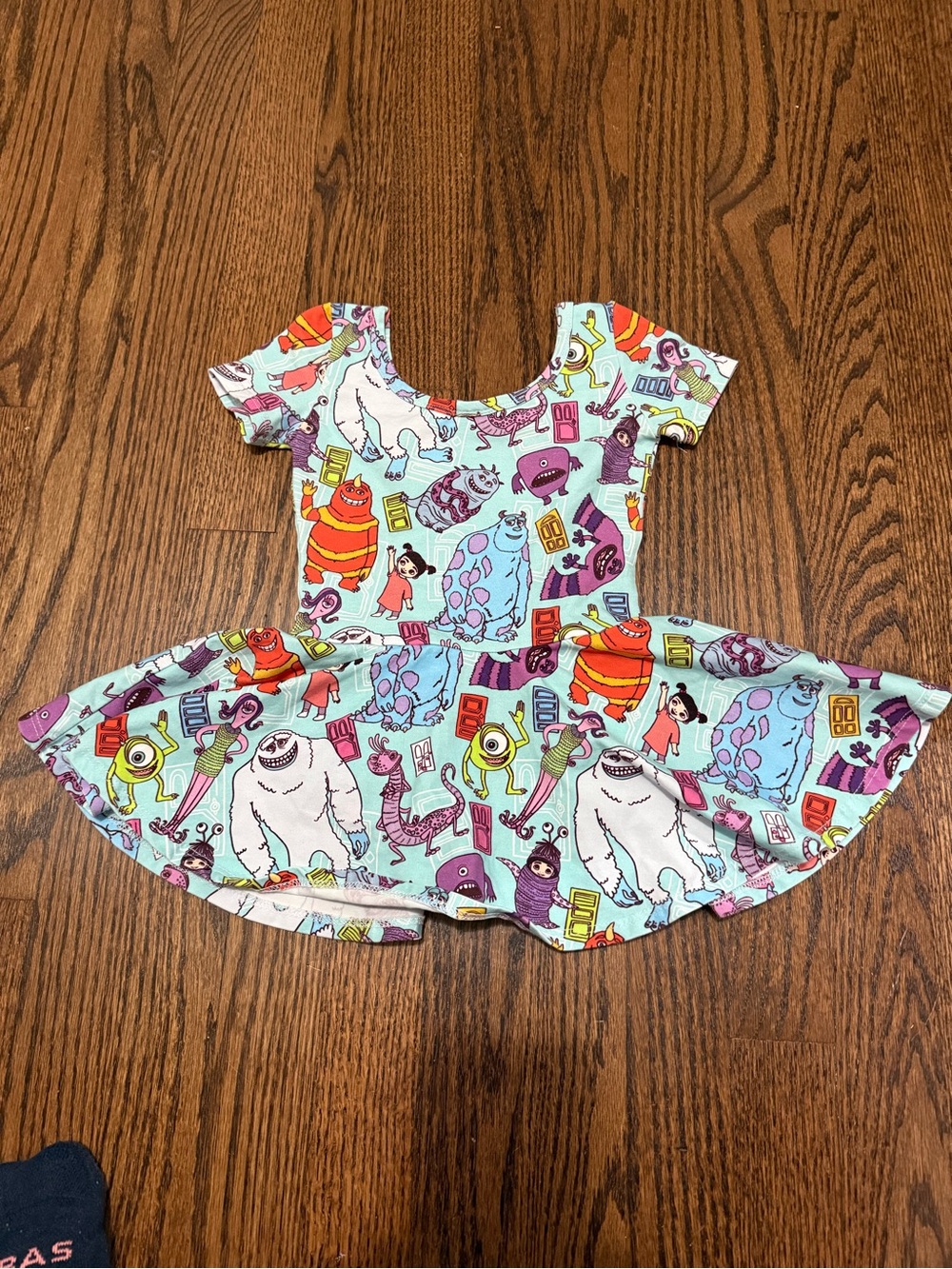 Girls' Aqua Cartoon Monster Print Twirl Dress